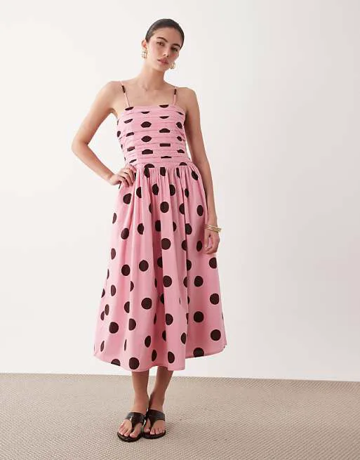 

Платье-бандо миди в розово-коричневый горошек для особых случаев Nothing's Child Felicity