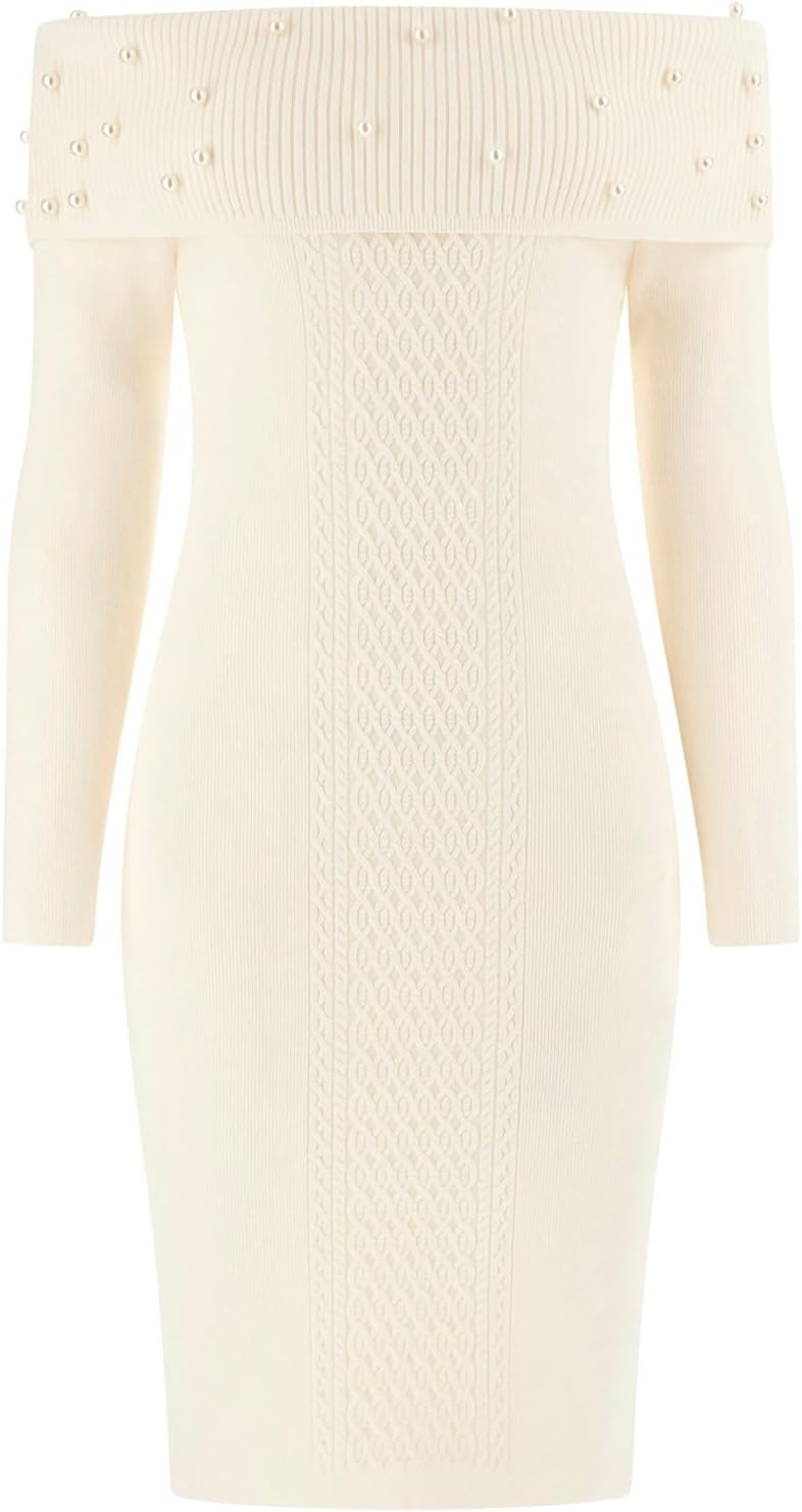 

GUESS Женское платье с длинными рукавами и открытыми плечами Amber Cable, Cobalt Blue