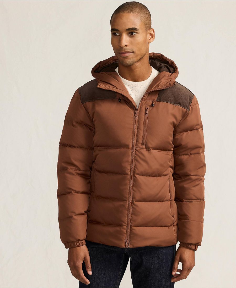 

Мужская вельветовая пуховая куртка Max 600 с капюшоном Lands' End, Tortoise shell/rich coffee