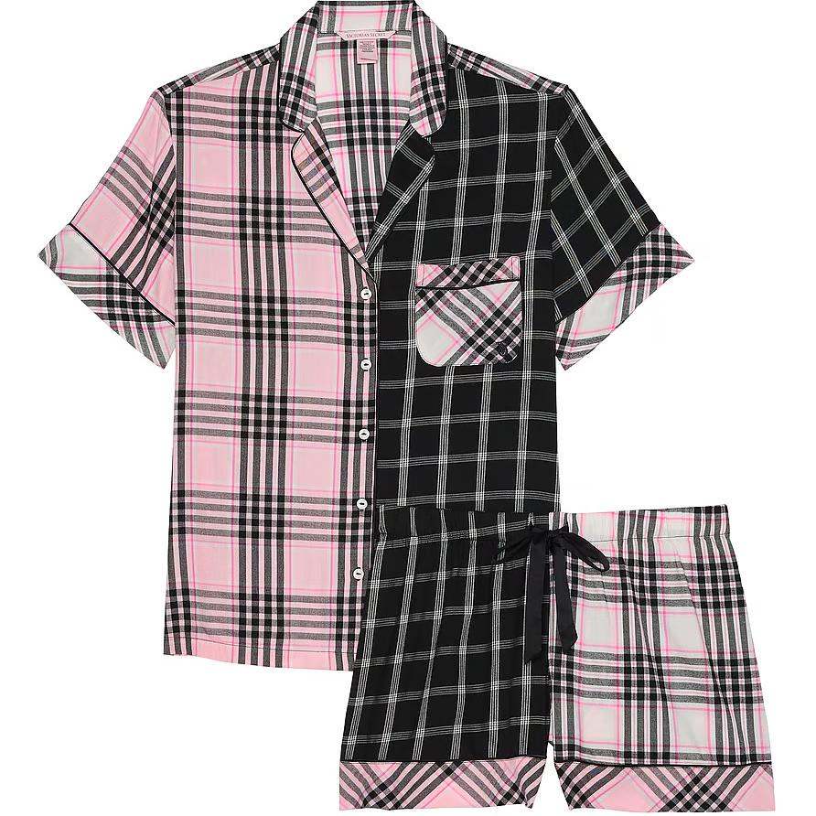 

Фланелевый короткий комплект пижамы / Розово-черный клетчатый комплект пижамы Женский Черный Розовый Victoria's Secret, Комплекты одежды (Розово-черная клетка/Черный Розовый)