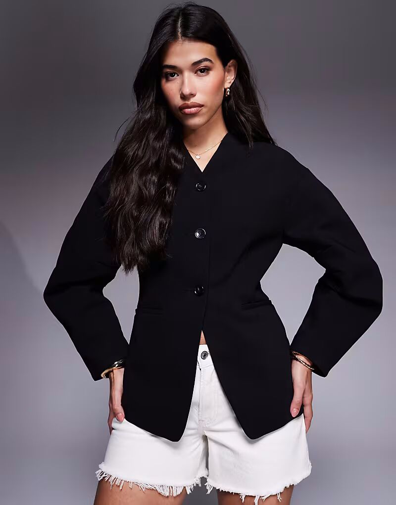 

Пиджак River Island с пышными рукавами черного цвета