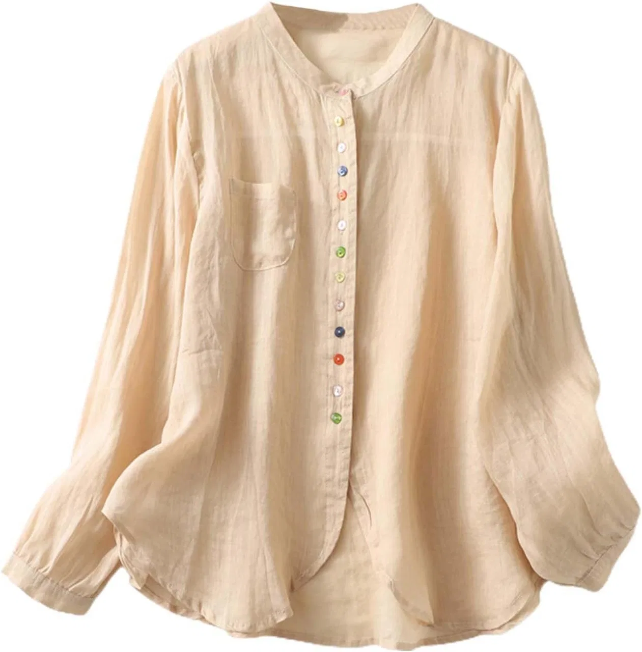 Блуза женская, свободная, с круглым воротником, длинным рукавом, beige