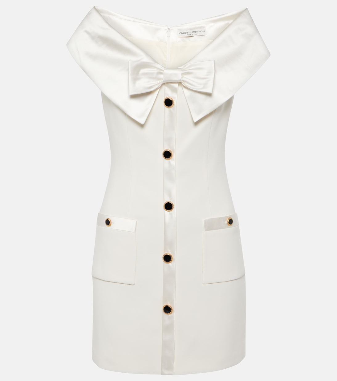 

Мини-платье из кади с атласной отделкой и бантом Alessandra Rich, белый