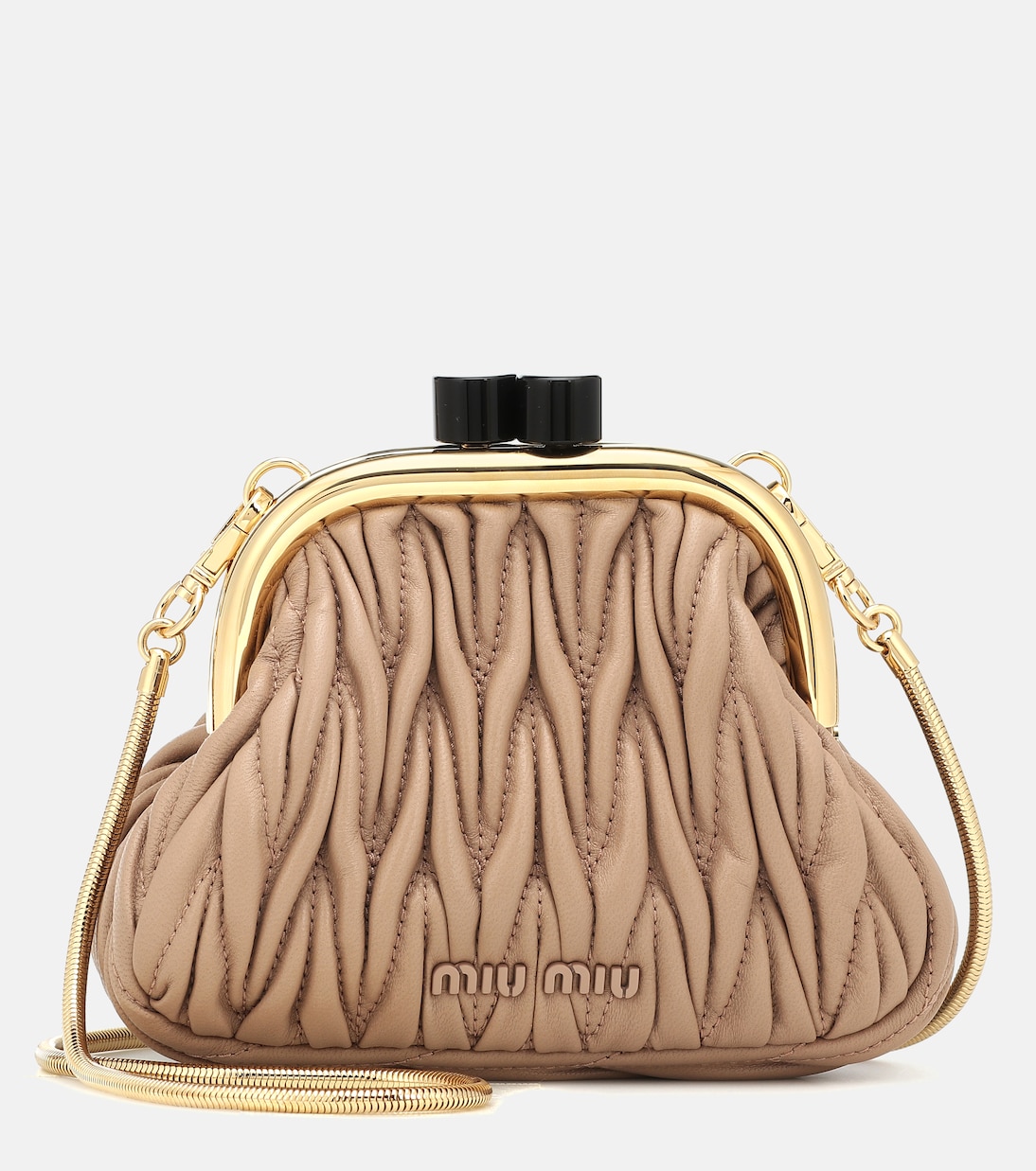 

Кожаный клатч Miu Belle Mini с эффектом матрасного стежка Miu Miu, Cammeo