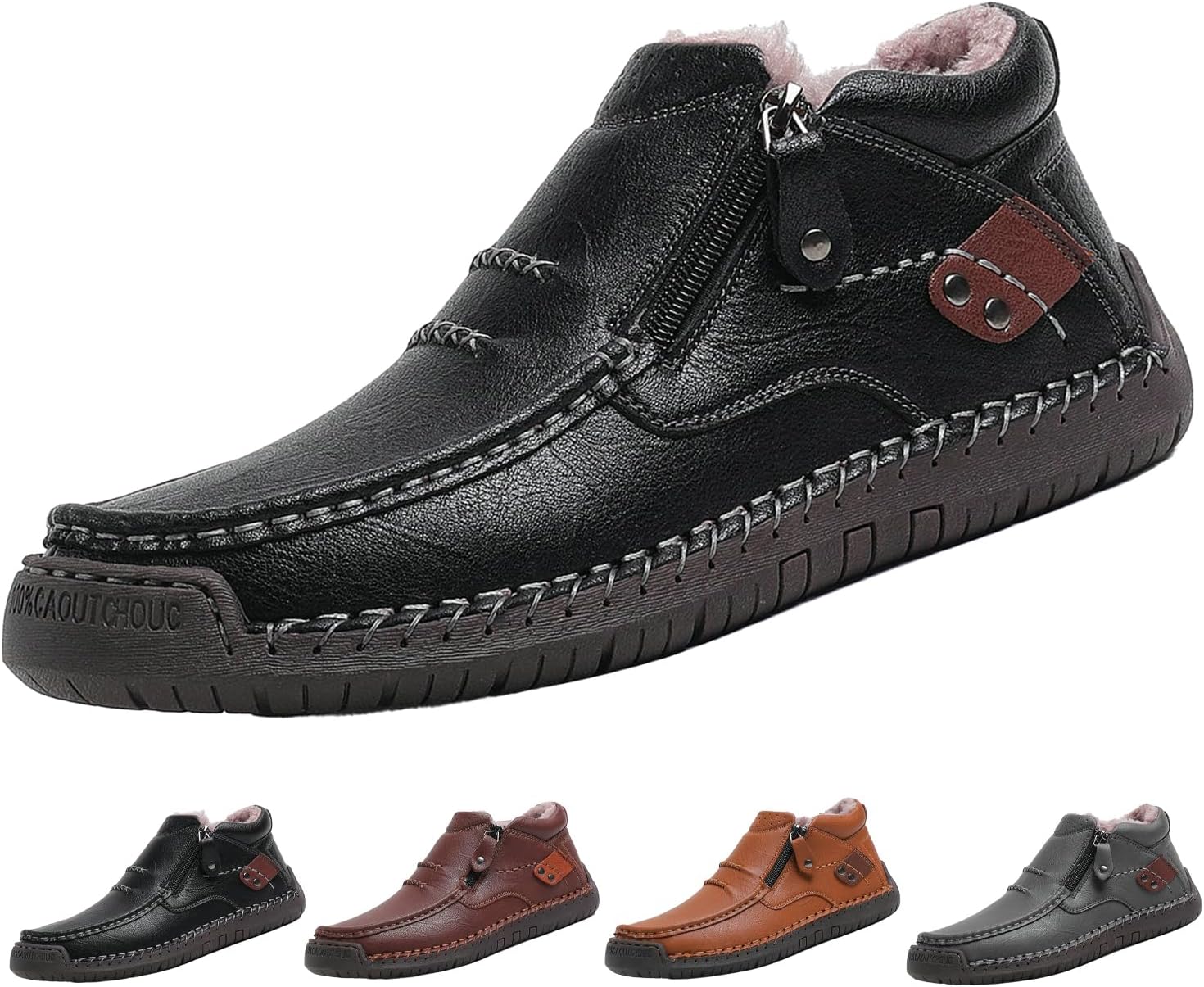 

Мужские полуботинки Чукка средней высоты, осенне-зимняя мода, винтажная кожа, ручная работа, нескользящая подошва, боковая молния, повседневная обувь для вождения и нарядного стиля Hneowgn, черный