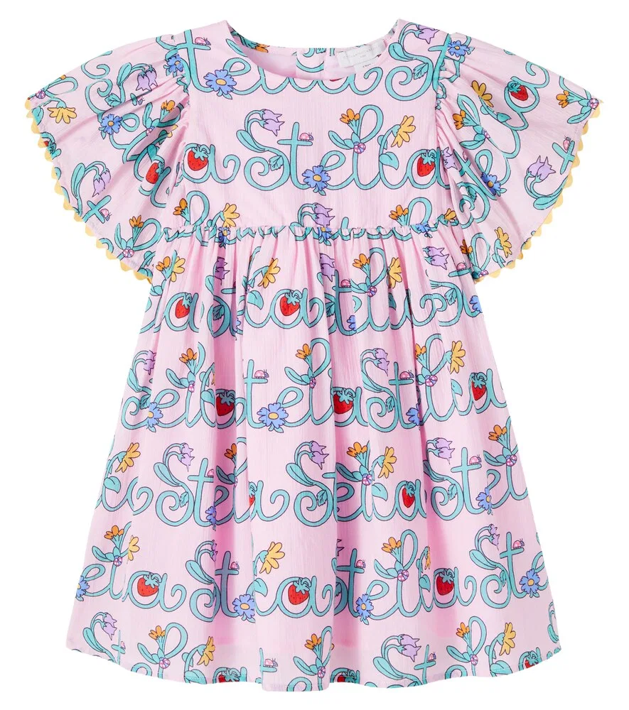 Хлопковое платье с логотипом Stella McCartney Kids, розовый