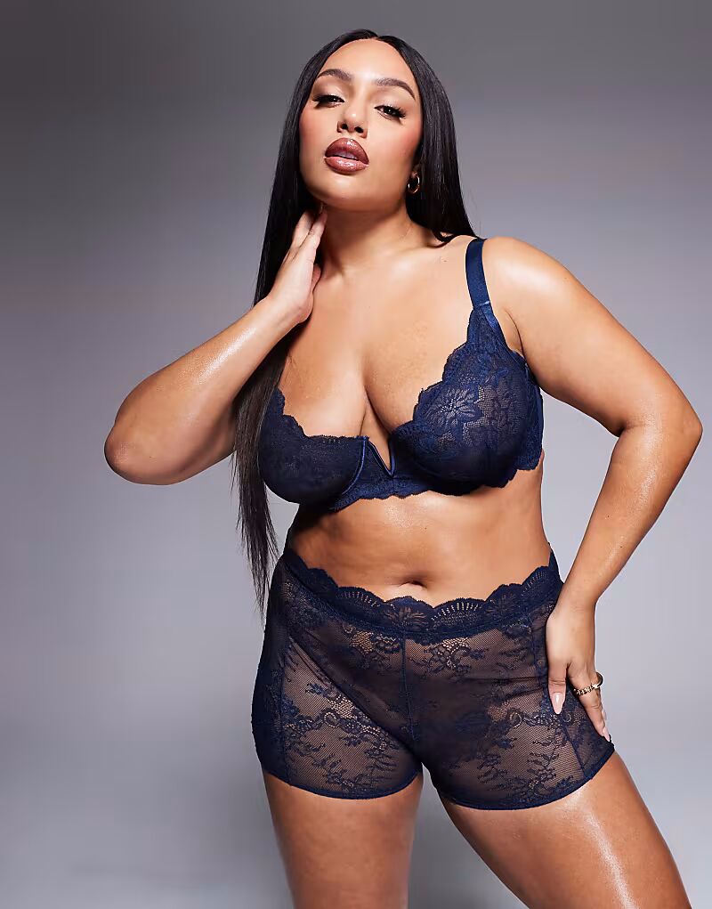 

Кружевной бюстгальтер на косточках Curve Ashley от ASOS DESIGN темно-синего цвета