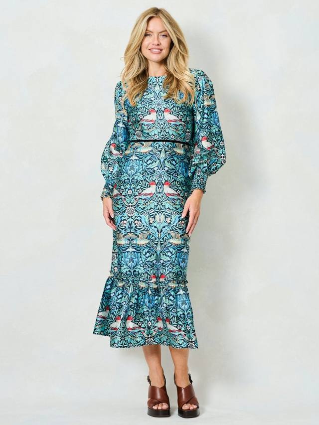 

Платье миди The William Morris Society с цветочным принтом пейсли Hope & Ivy, Blue/Green