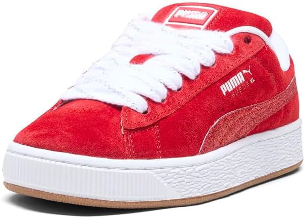 Детские кроссовки Puma Unisex-Child Suede XL (для детей постарше), белый/красный/серебряный — фото 2