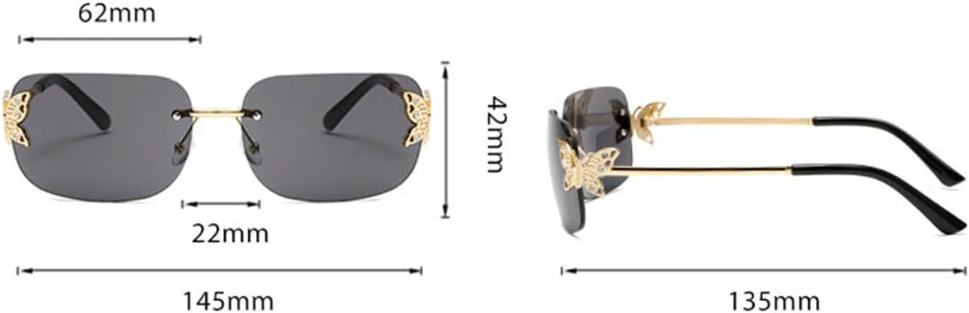 

Солнцезащитные очки Willochra Y2K Luxury Rimless Square Sunglasses Women For Female Trendy Sun Glasses Diamond Butterfly Pink Punk Shades UV400, 2pcs-gary&brown