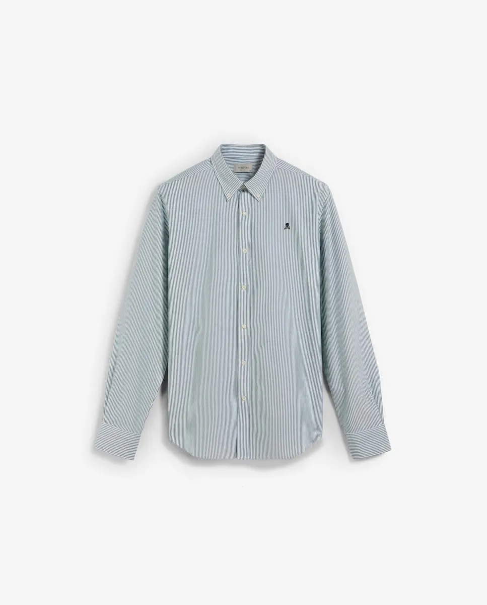 

Мужская рубашка Оксфорд в полоску с контрастной вышивкой черепа на груди Scalpers, синий/белый