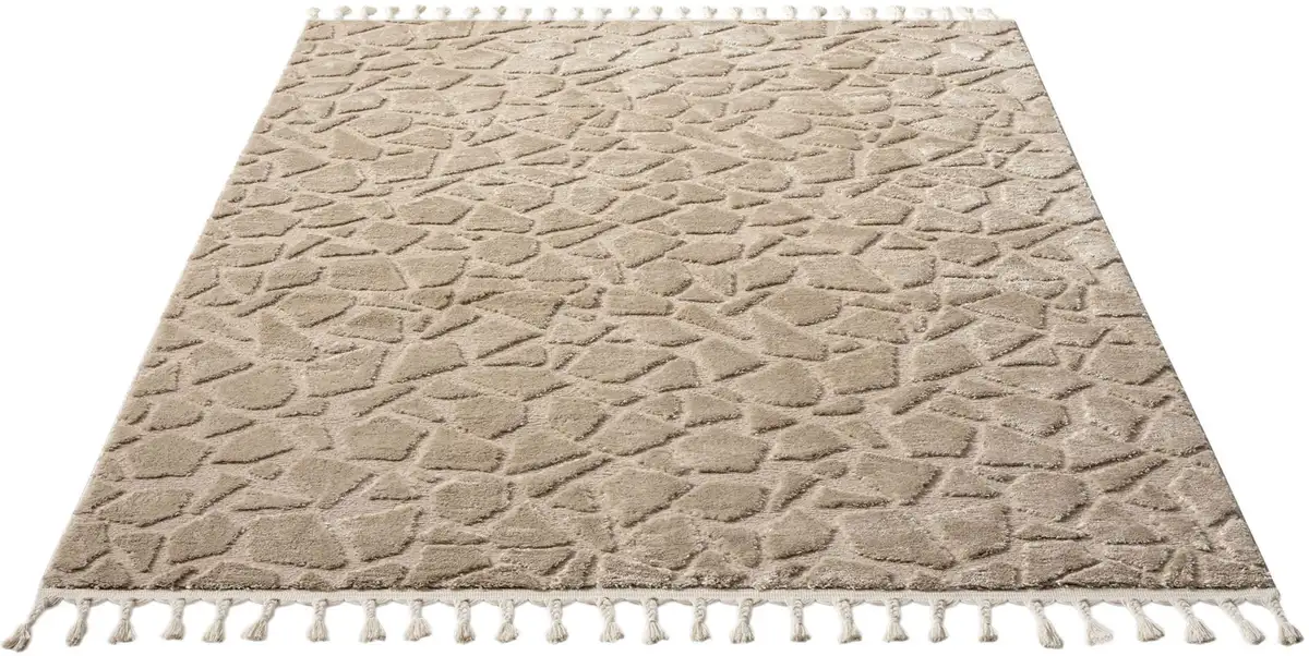 

Ковер для дома "Geron" под камень, прямоугольный, плотный, имитация шерсти, бохо, с бахромой, скандинавский вид Home affaire 200х300 см, цвет sand