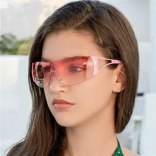 

Солнцезащитные очки для женщин в стиле ретро, ​​большие солнцезащитные очки обтекаемой формы, женские солнцезащитные очки без оправы Da Sole Donna MTZJH, C3 Qun Brown