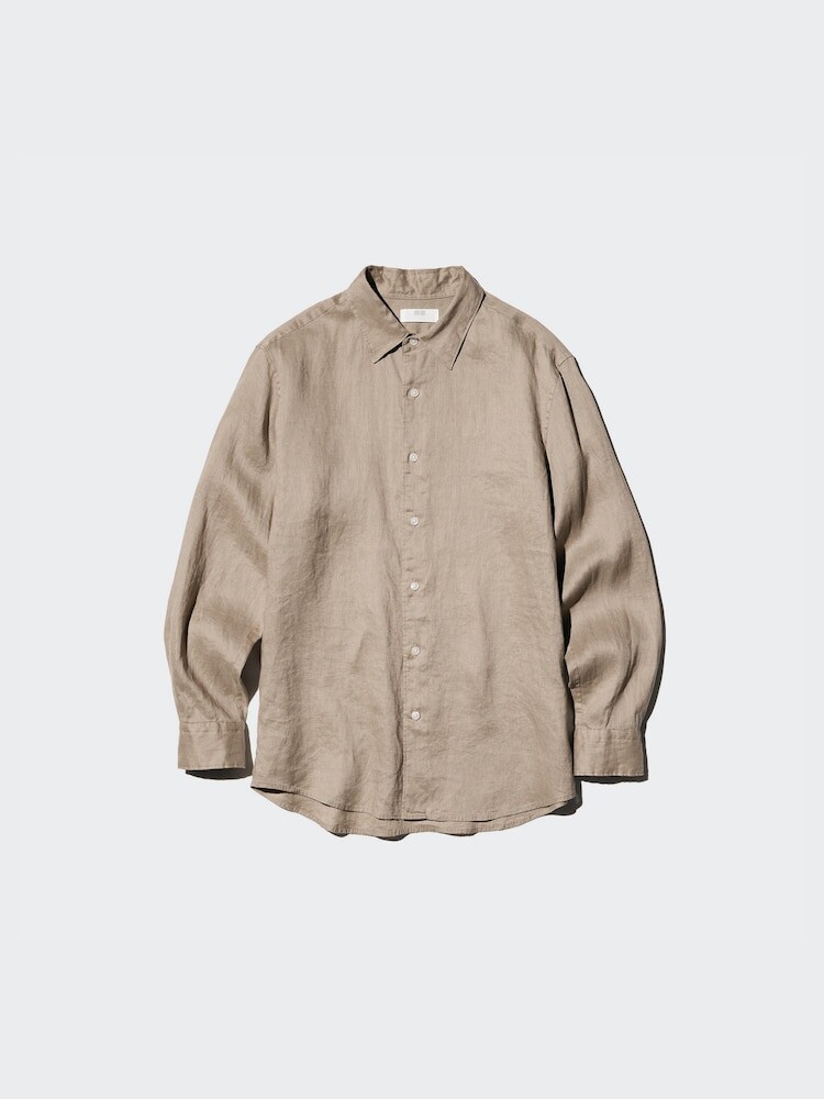 Рубашка из 100% льна премиум-класса Uniqlo, цвет 61 синий — фото 3