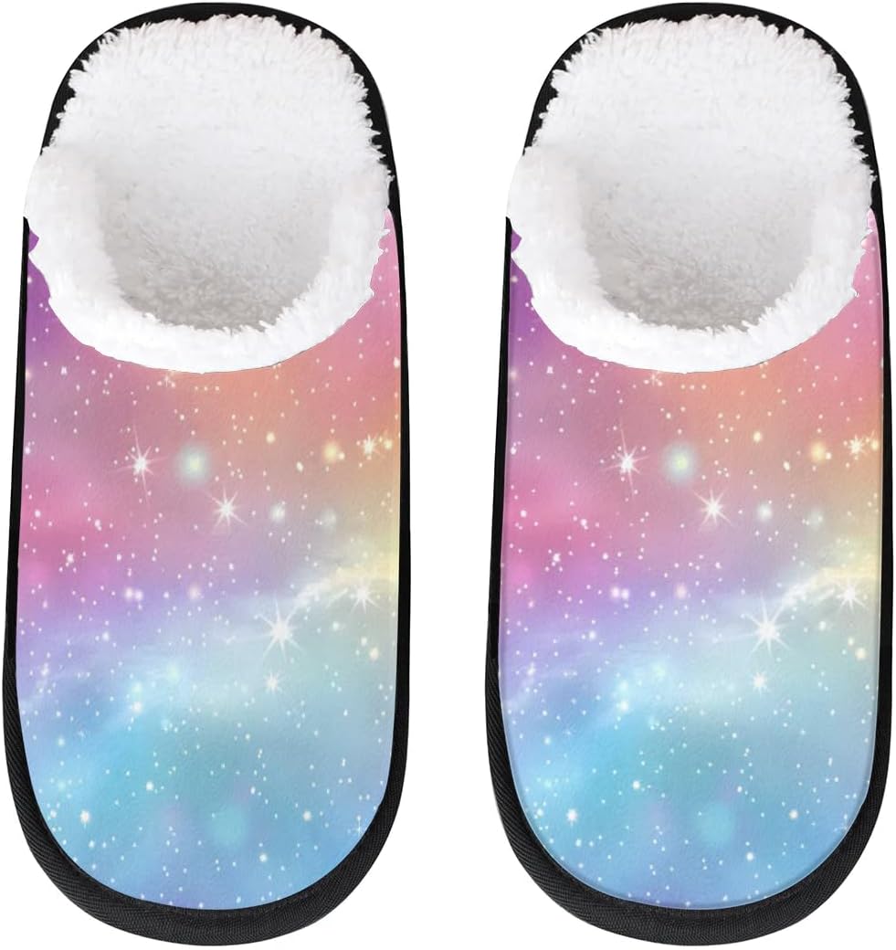 

Тапочки Gublec для женщин и мужчин, уютные с нескользящей подошвой, для дома, теплые плюшевые тапочки для дома, спальни и путешествий, Rainbow Starry Sky