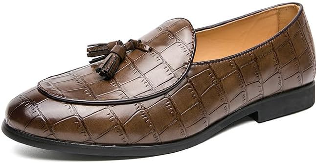 

Мужские лоферы с кисточками Santimon, кожаные с узором под крокодила, без шнурков, для свадьбы, к смокингу, коричневый