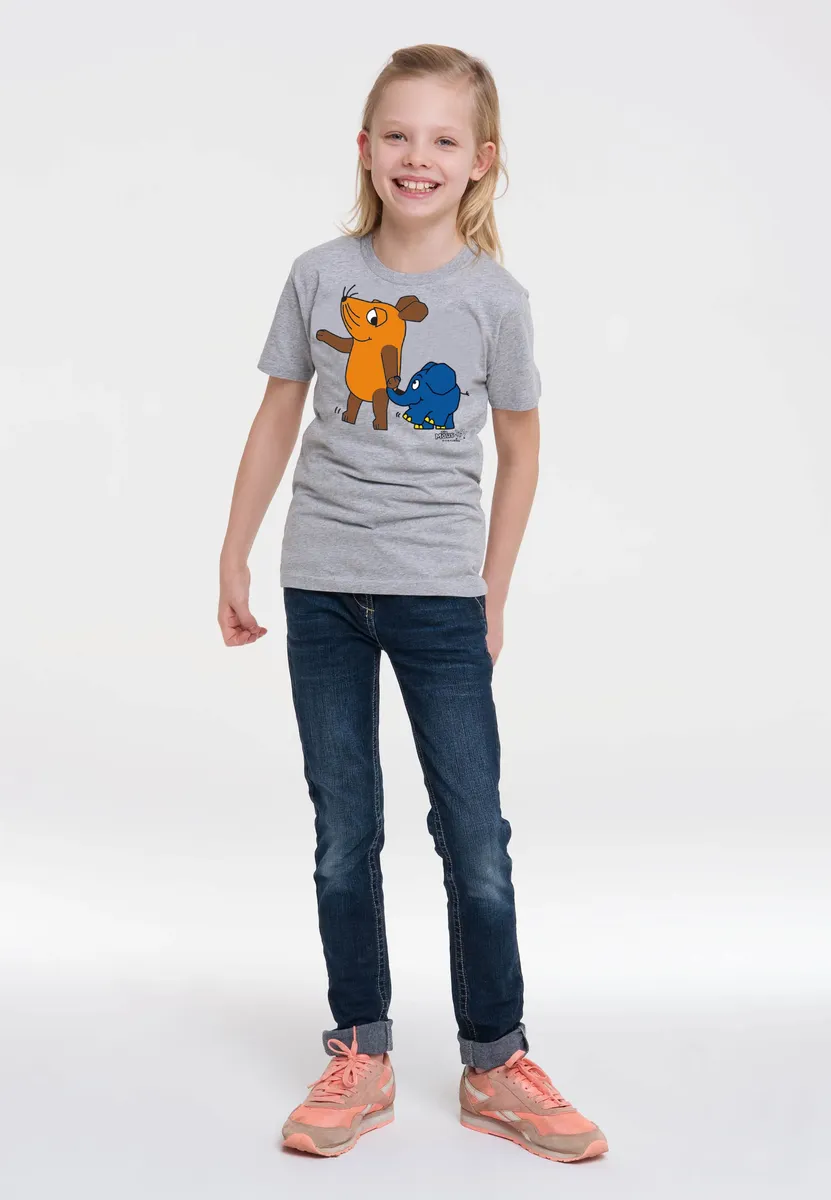 Logoshirt Футболка "Sendung mit der Maus - Mouse & Elephant" с классным принтом, цвет Grau-Meliert — фото 3