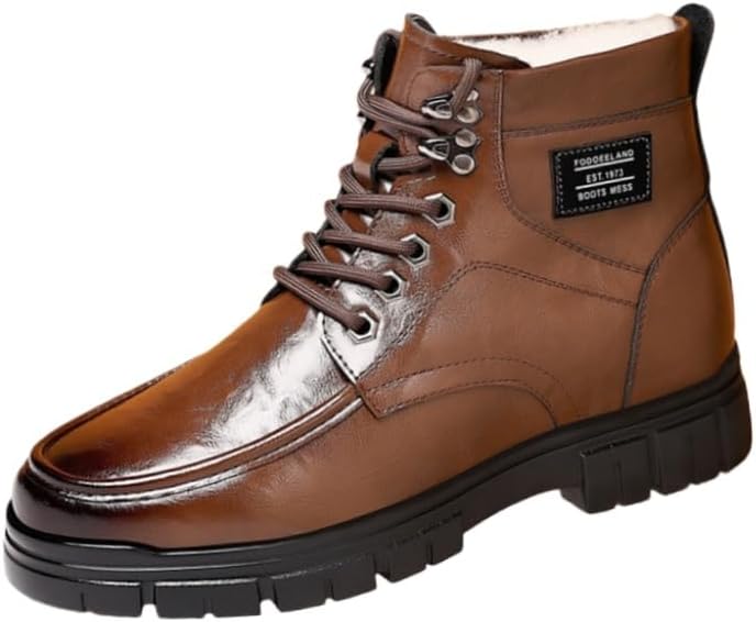 

Мужские зимние высокие снежные ботинки с дополнительной утепленной подкладкой, шнуровкой и комфортной теплотой Fusecottc, коричневый