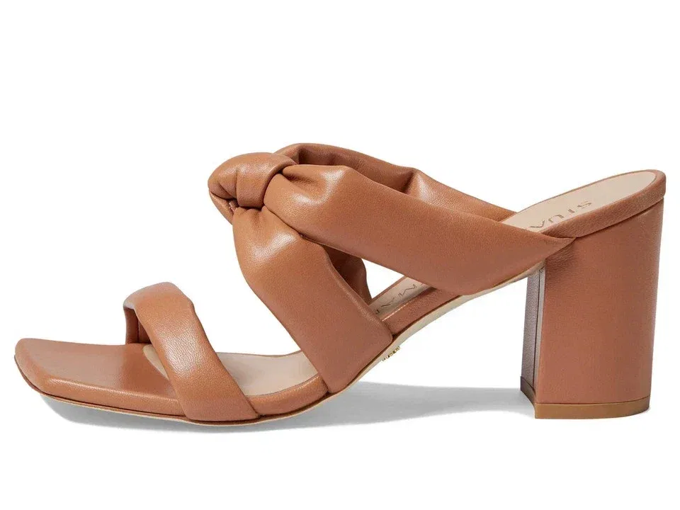 Мужские сандалии Stuart Weitzman Playa 75 Knot Block Slide B, коричневая кожа, HTAT489 — фото 2