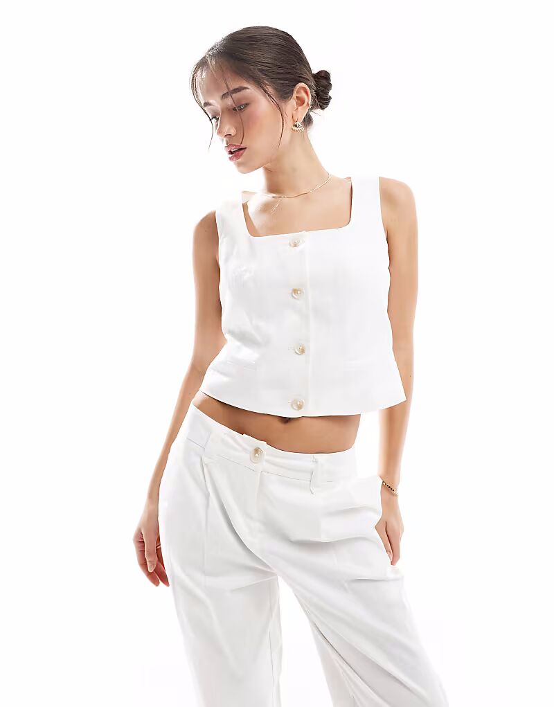 

Жилет, приталенный в стиле кэжуал, квадратный вырез, белый цвет Vero Moda