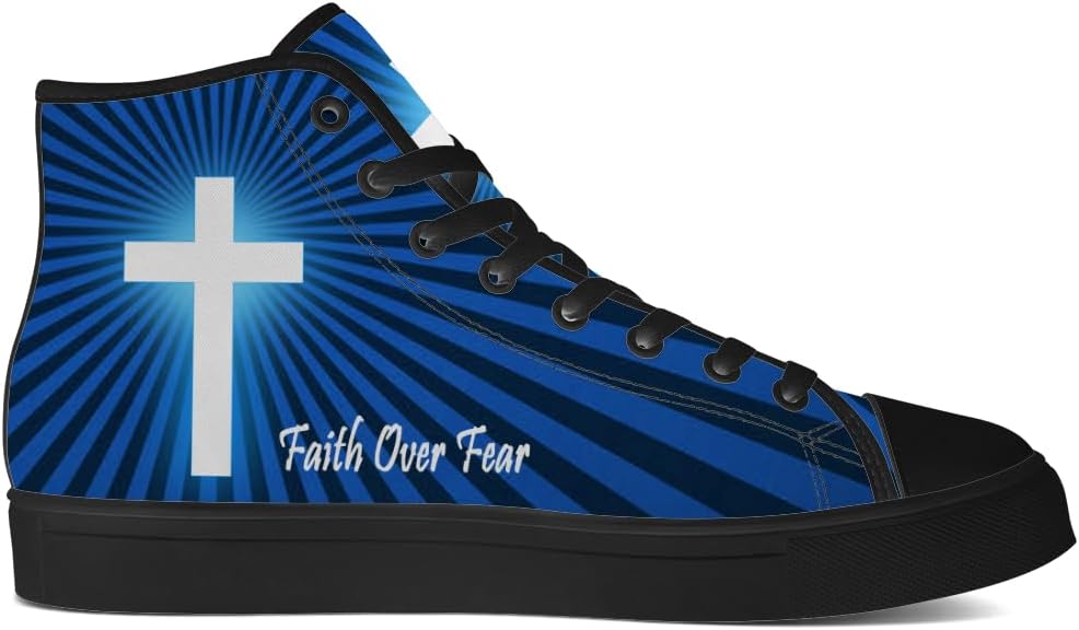 Кеды на высокой подошве chebing для мужчин и женщин, Faith Over Fear, с верхом из ткани, шнуровкой, повседневные, подарок для мужчин и женщин, синий — фото 4