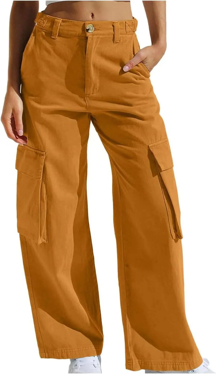 

Женские карго джинсы baggy с высокой талией loose fit прямые широкие штаны streetwear NATHGAM