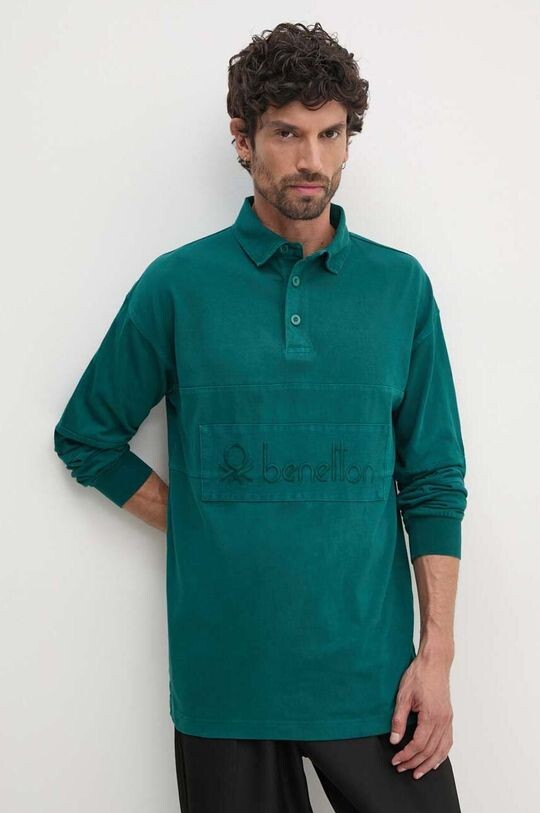 

Хлопковая рубашка с длинным рукавом United Colors of Benetton, зеленый