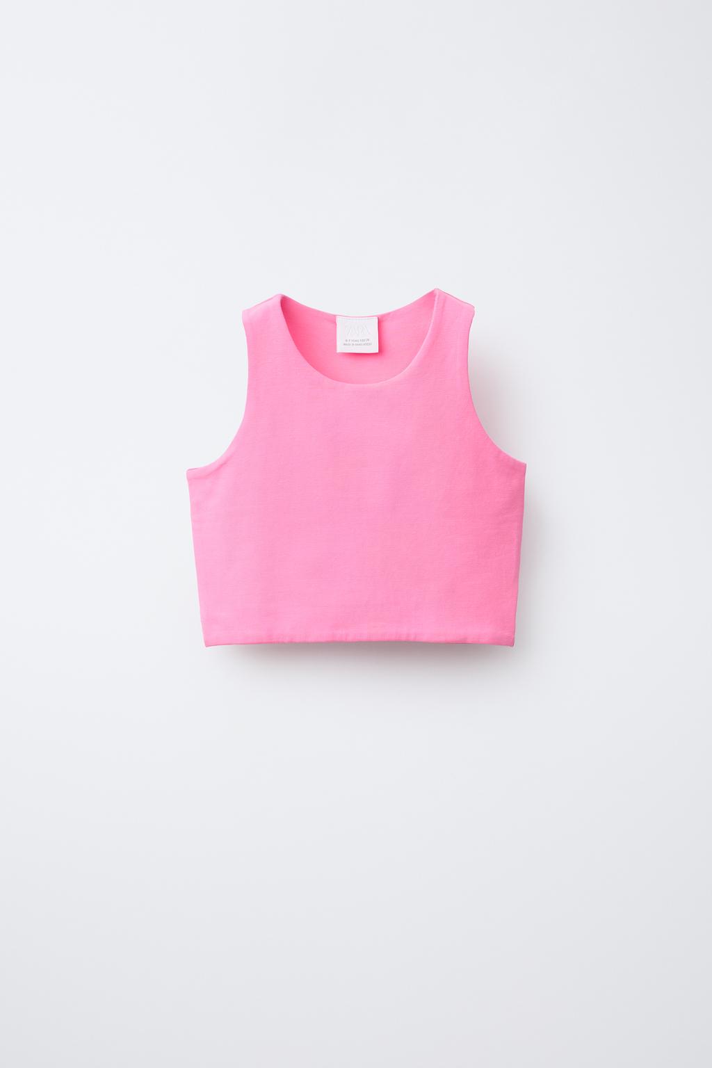 

Укороченный топ на бретельках ZARA, цвет Neon pink