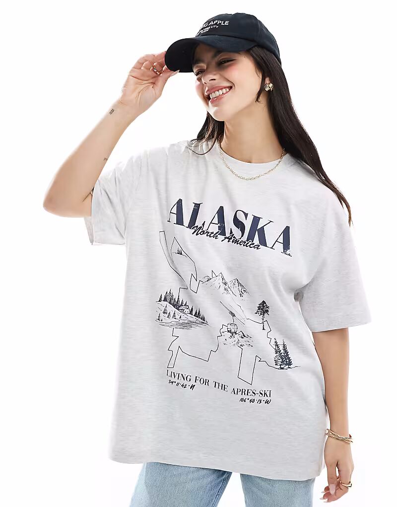 

Футболка ASOS DESIGN свободного кроя с принтом «Горные лыжи в Колорадо» цвета ледяной меланж