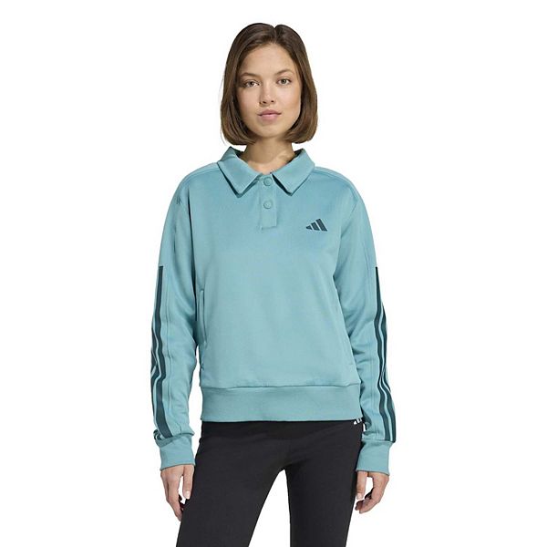 Женский топ с застежкой на кнопках и фирменными тремя полосками Adidas, Powder Teal — фото 3
