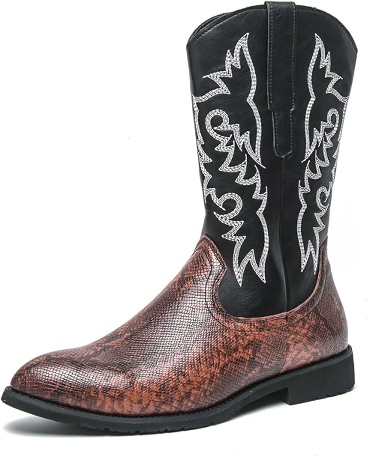 

Мужские ковбойские сапоги с модной вышивкой, контрастной отделкой, деревенский стиль, западные сапоги, противоскользящие, износостойкие, формальные высокие повседневные кожаные туфли Generic, коричневый