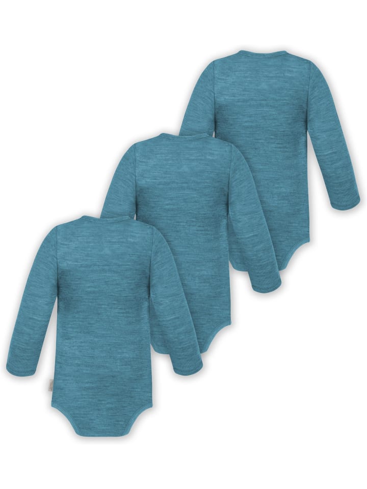 Normani Outdoor Sports Набор из 3 детских бодиков из шерсти мериноса, синего цвета — фото 2