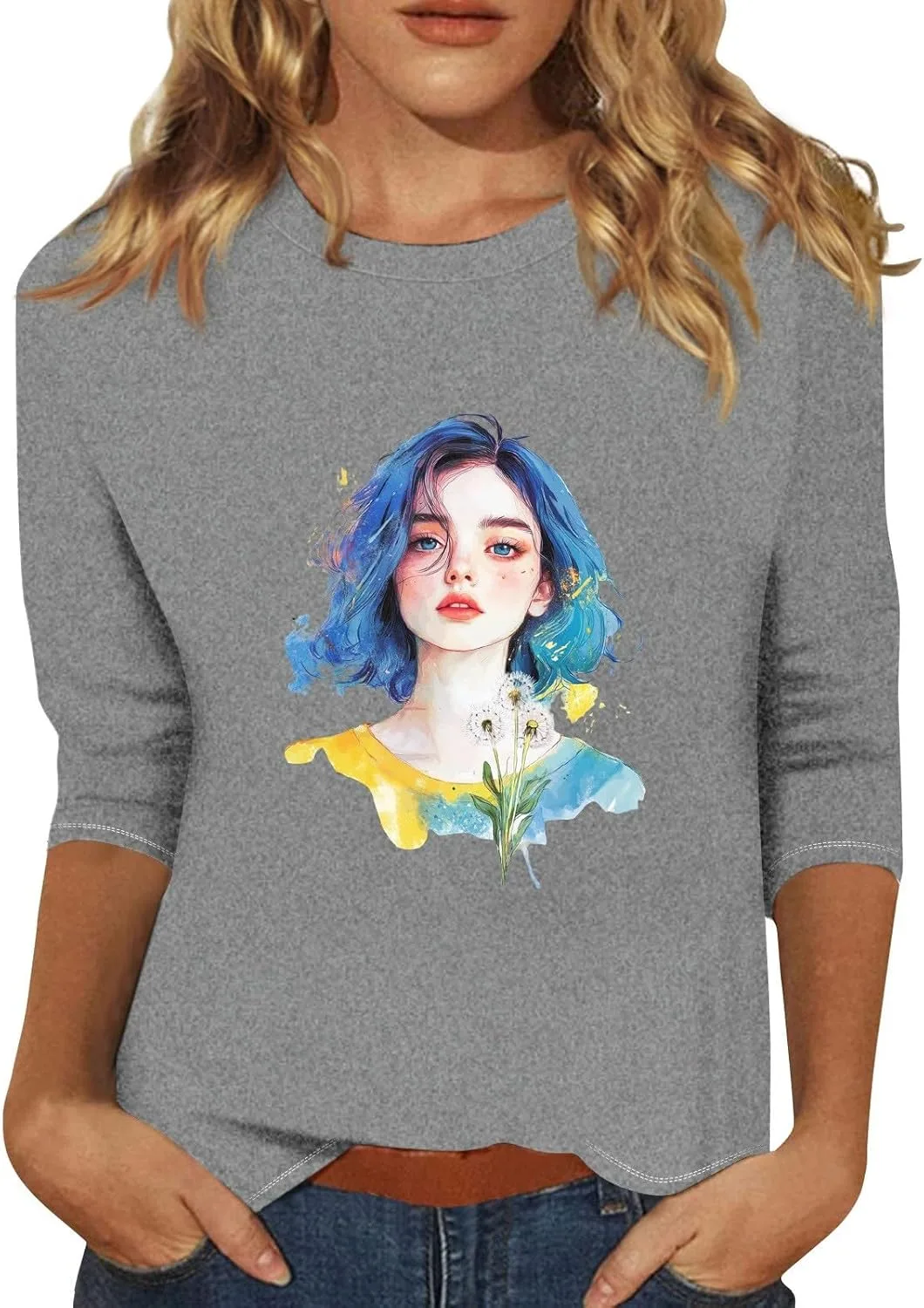 

Летний топ для женщин с принтом и 3/4 рукавом FQZWONG