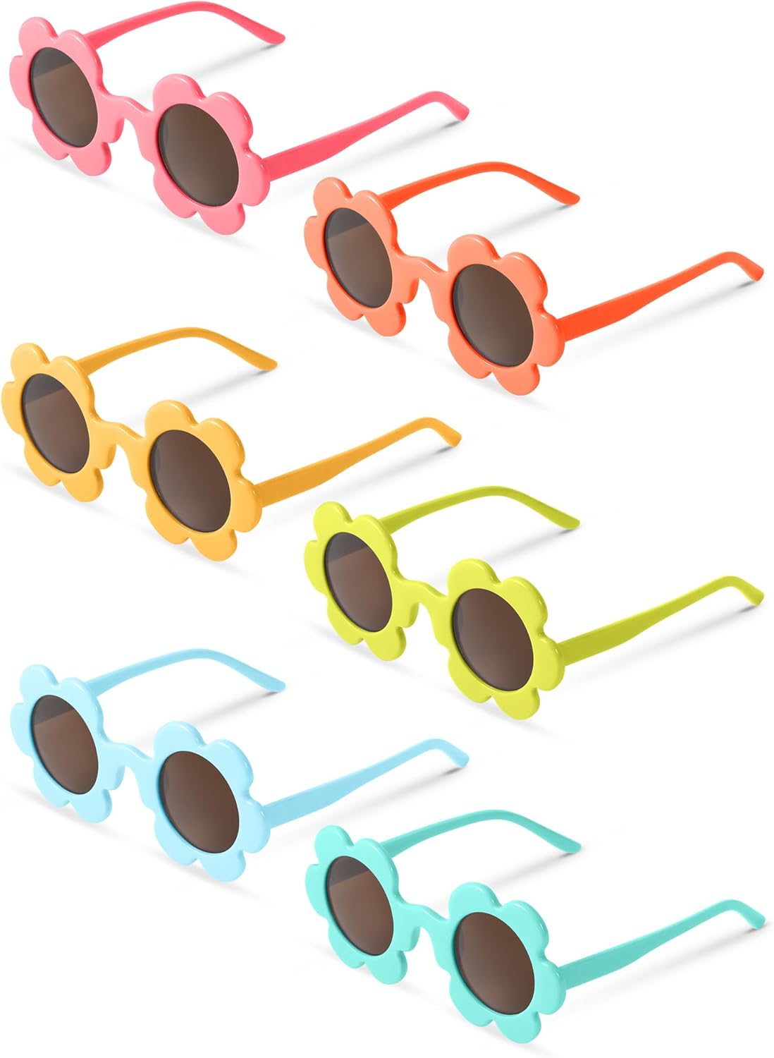 

Солнцезащитные очки Kanayu, 6 пар, 5,71 дюйма, для взрослых, летние, круглые, с защитой от УФ-излучения, цветочные очки, яркие очки для женщин и мужчин, As the Picture Shows