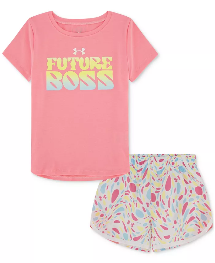 

Футболка и шорты с принтом для девочек, 2-предметный комплект Under Armour, розовый