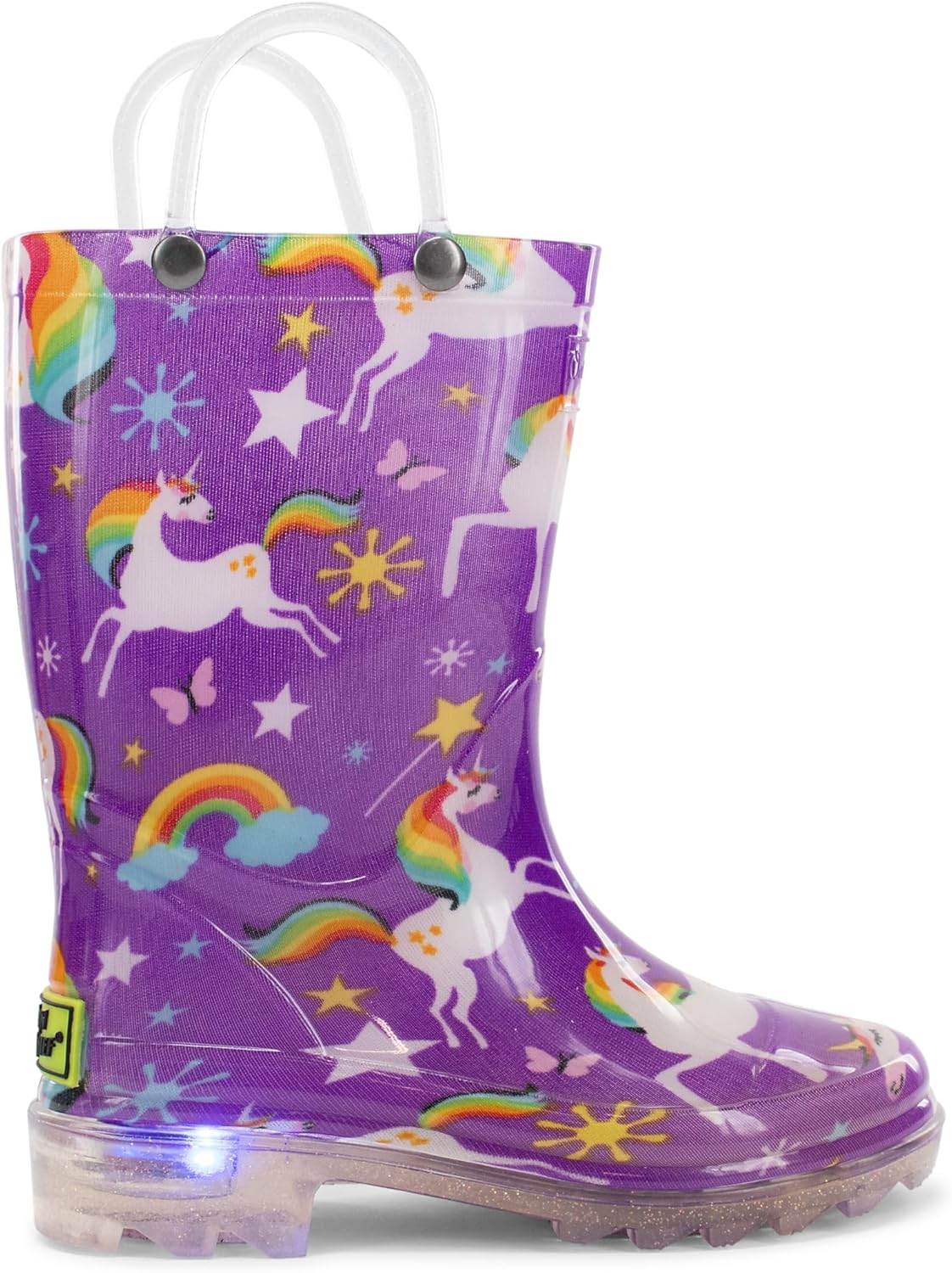 

Детские водонепроницаемые светящиеся резиновые сапоги Western Chief с ручками для удобного надевания и снятия для мальчиков и девочек, Rainbow Unicorn