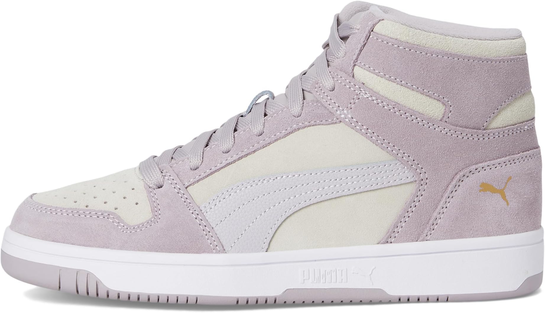 Кроссовки PUMA Rebound Layup Stone, цвет Feather Gray/Marble/Puma Team Gold — фото 4