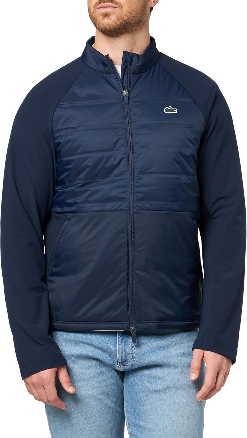 

Мужская спортивная стеганая ветровка-гольф Lacoste с высоким воротником, Navy Blue/Navy Blue