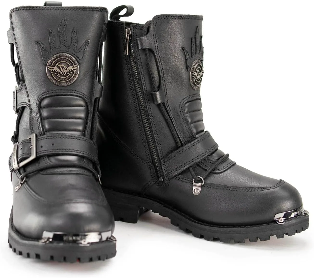 Мужские байкерские ботинки Milwaukee Leather с гладким носком - кожаные мотоботы - размер 11 ‎Milwaukee Leather, черный — фото 2