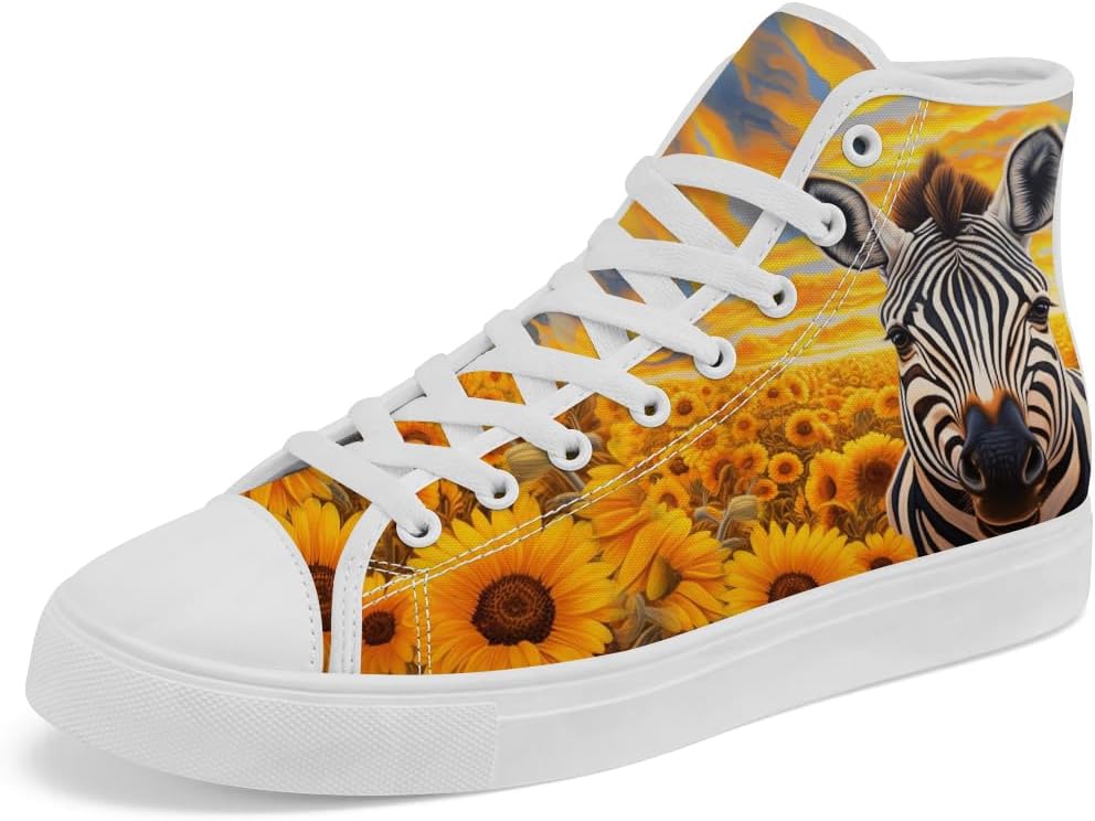 

Кеды с высоким берцем из холщовой ткани с принтом под подсолнух, высокие кроссовки с шнуровкой, повседневная обувь для мужчин и женщин Chebing, желтый