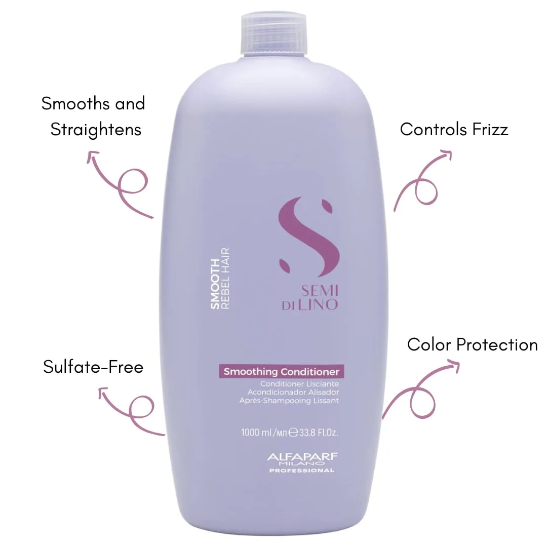 Alfaparf Milano Semi Di Lino Smooth Conditioner для непослушных и пушащихся волос - смягчающий кондиционер с семенами льна для контроля влажности 1000 мл (.) — фото 3