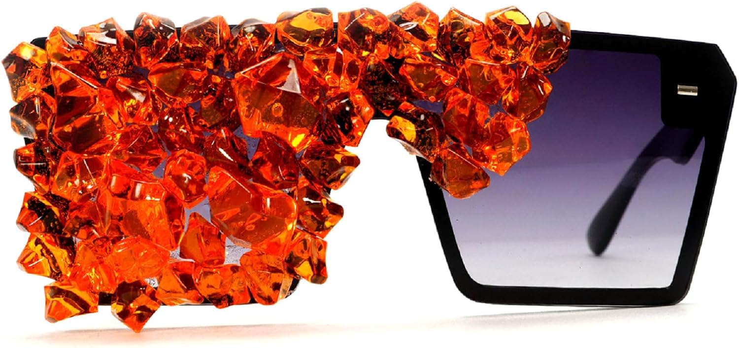 

Черные солнцезащитные очки с плоской верхней частью для женщин, солнцезащитные очки со стразами, женские очки для вечеринок с бриллиантами, разноцветные хрустальные очки mincl, Orange Black
