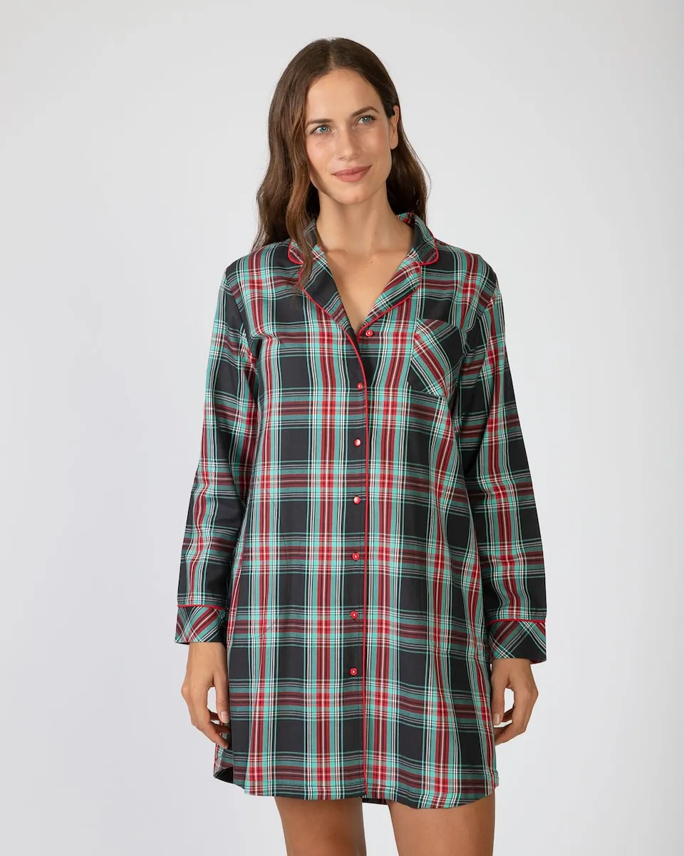 

Короткая ночная рубашка из ткани с длинными рукавами и разрезом Massana, черный/красный