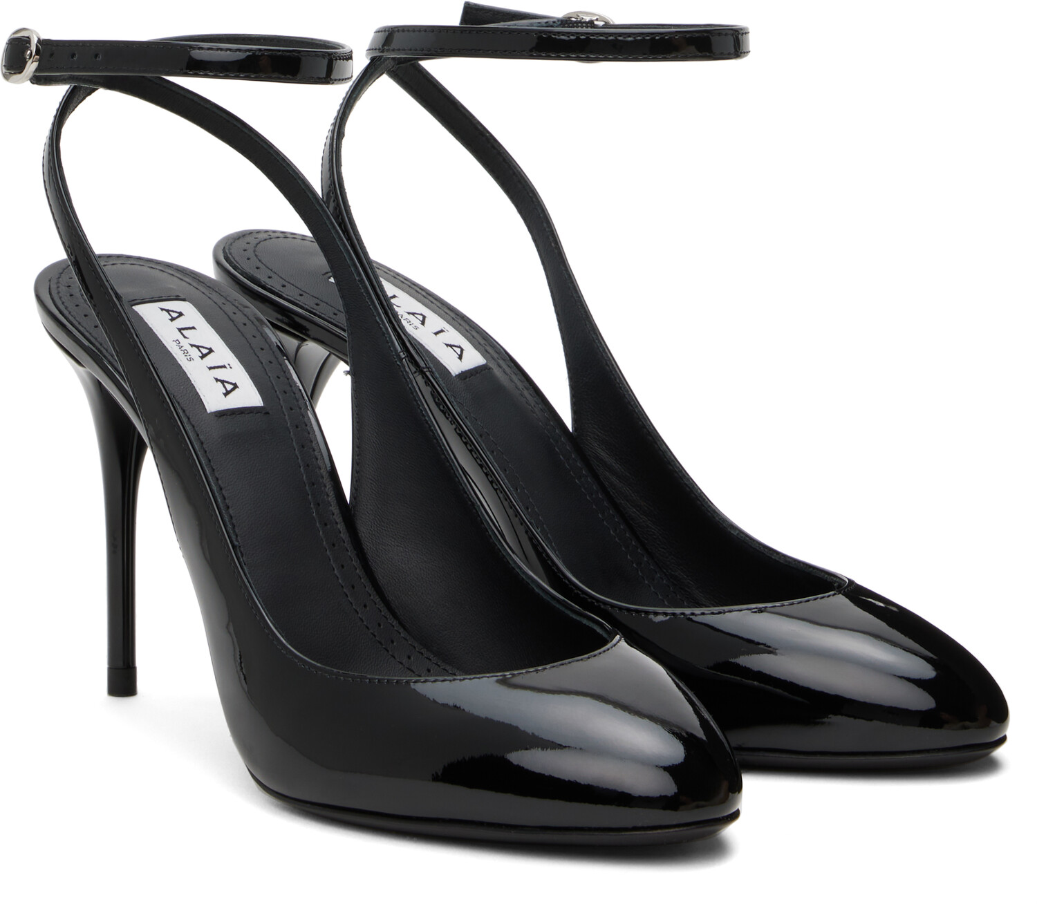 Черные лакированные туфли на каблуке Slingback 90 из телячьей кожи ALAÏA — фото 4