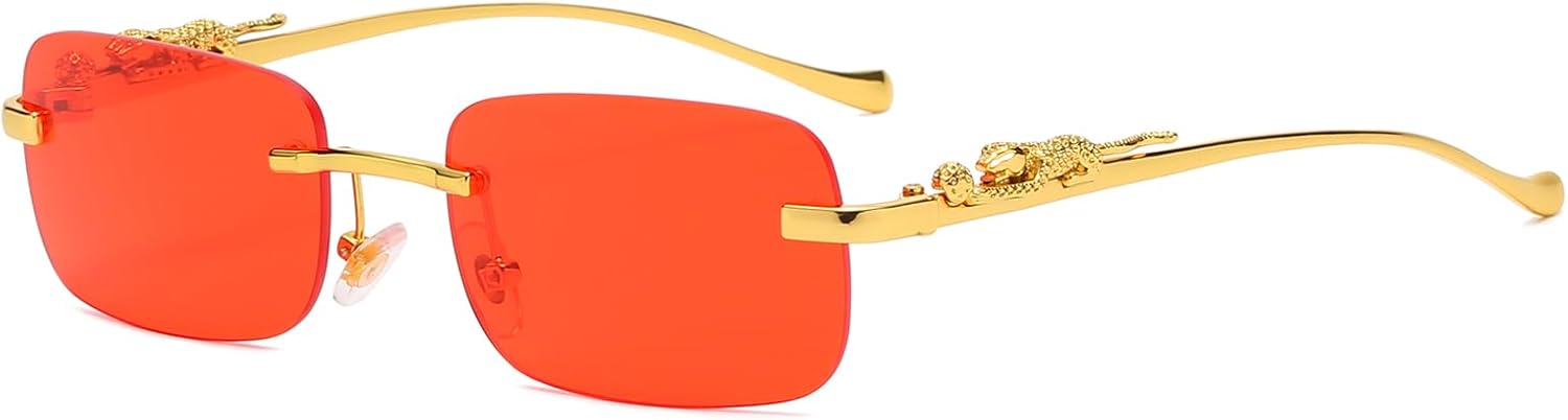 

Винтажные маленькие прямоугольные солнцезащитные очки без оправы, металлические, золотистые, серебристые, с леопардовым принтом, для женщин и мужчин TOSGMLOUS, A7*gold/Red