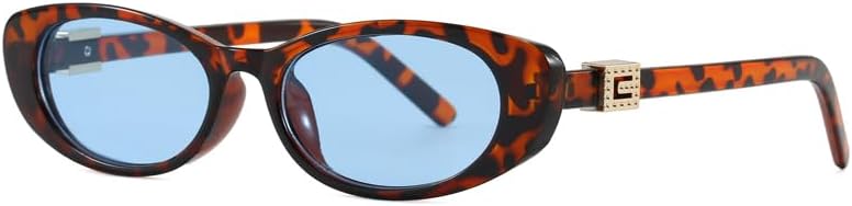 

Маленькие овальные солнцезащитные очки — ретро-винтажные очки «кошачий глаз» для женщин, минималистичный модный аксессуар с защитой от солнца UV400 ENSARJOE, Leopard/Blue