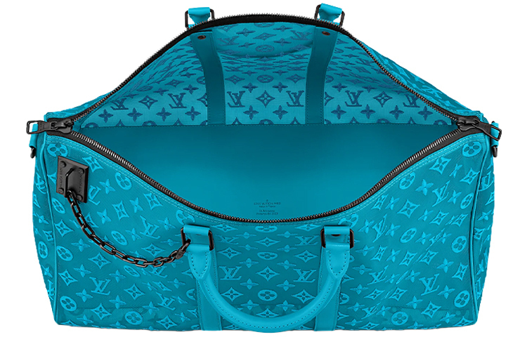 LOUIS VUITTON Кожаная дорожная сумка Keepall Triangle Monogram Mesh 50 цвета бирюзовый — фото 3