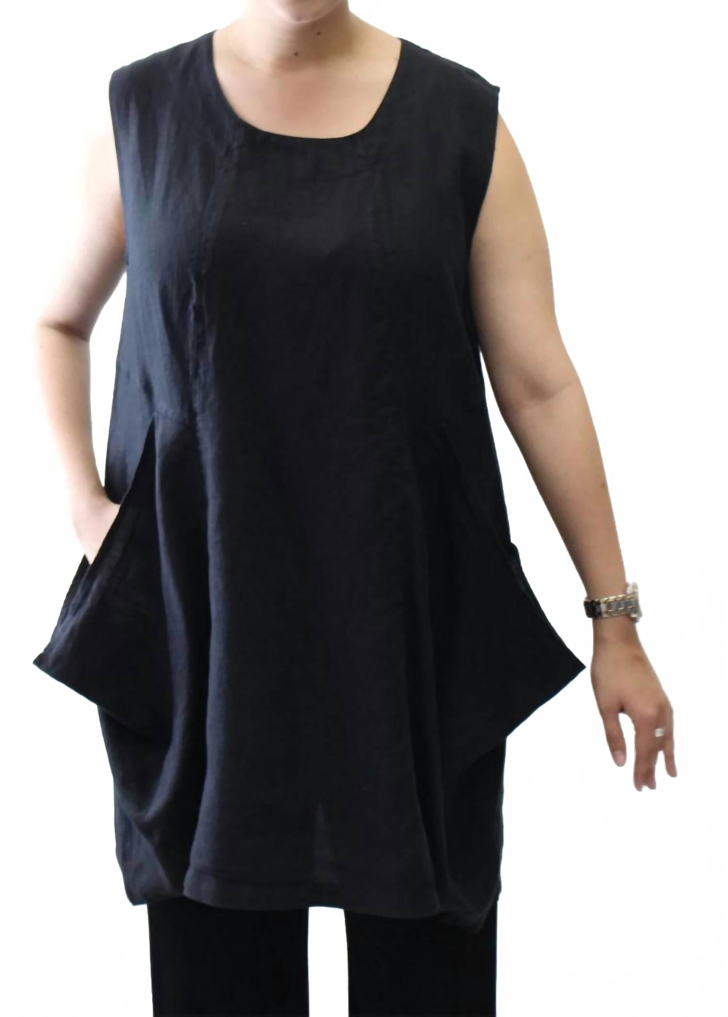 

Mosaic Льняная блузка свободного кроя с карманами, черная