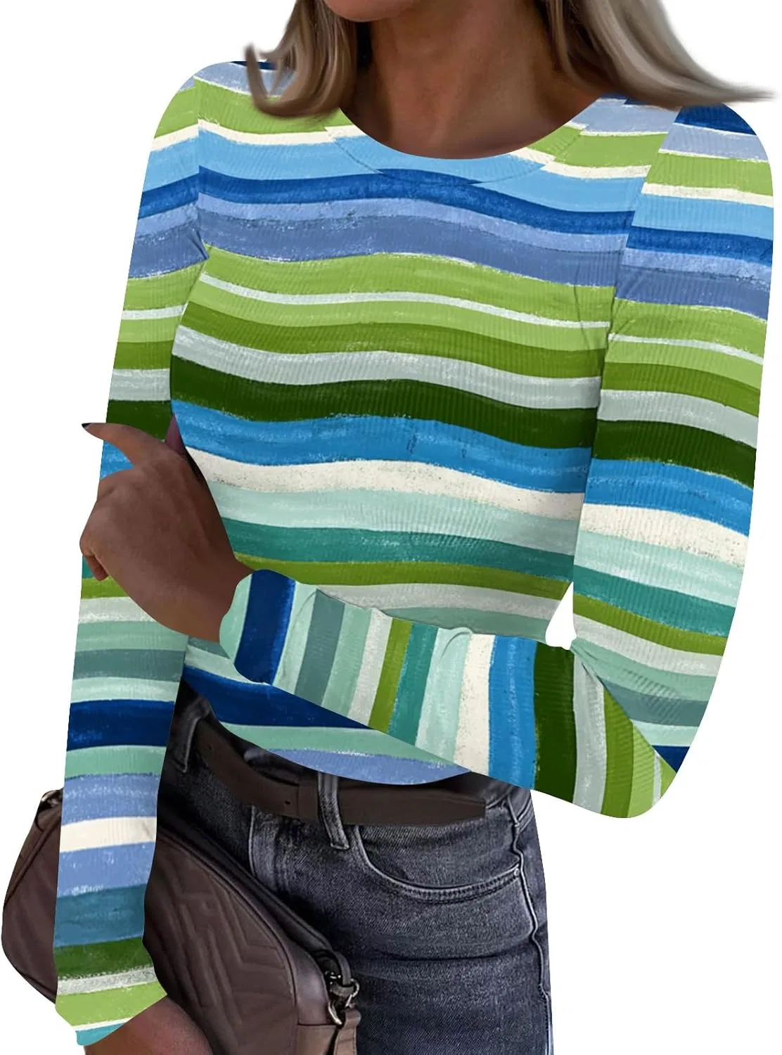 Футболка с принтом, женская, Long Sleeve, Generic, B Blue