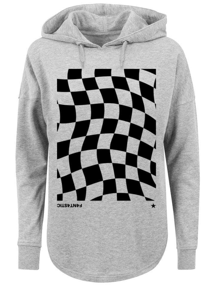 

Толстовка свободного кроя с волнистым шахматным узором серого цвета F4NT4STIC